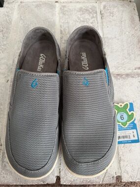 Olukai Boys Nohea Grey Slip-On Mesh Shoes Size 6